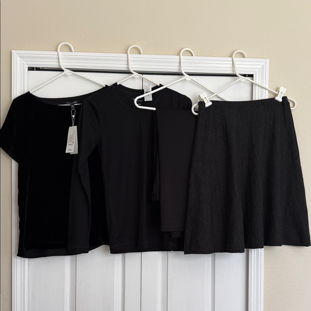 NWT/EUC Eileen Fisher Black Charcoal Velvet Silk Merino Bundle XS 4 Pieces